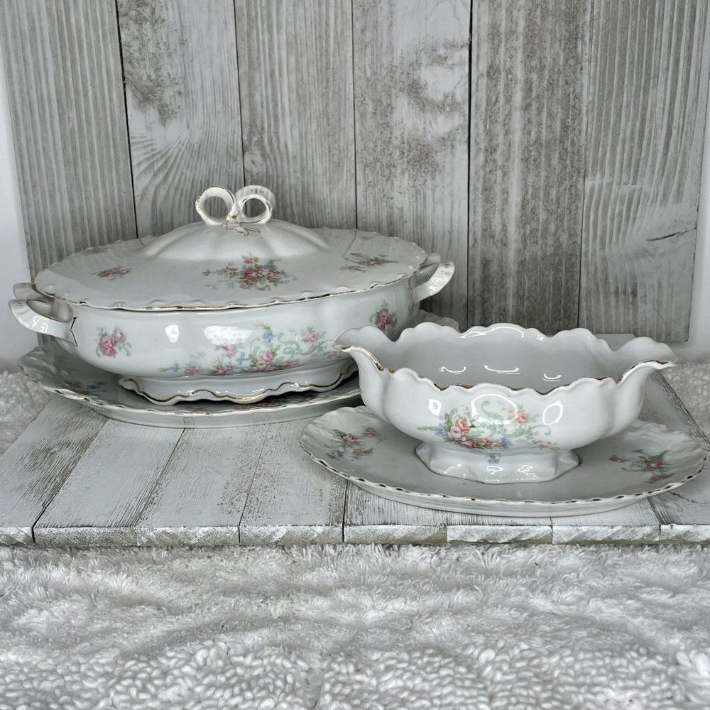 Antique Schönwald R.S.A.G. Bavaria Porcelain Covered Serving Dish, Platter, & Gr